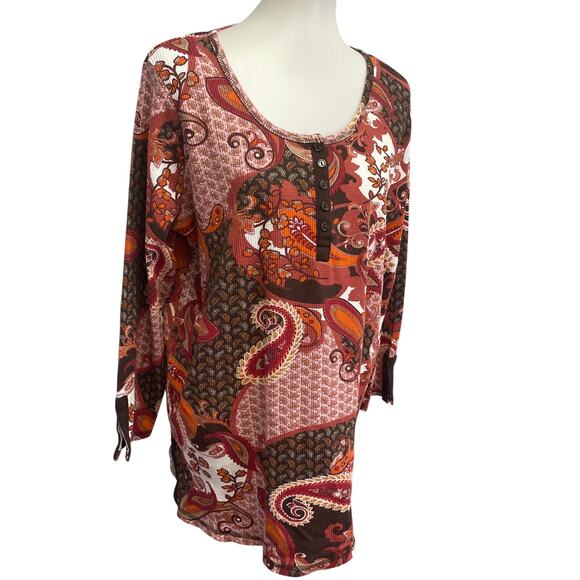 Roaman's Tops - Roaman's Women Size 14/16 Long Sleeve Boho Patchwork Print Paisley Blouse Top
